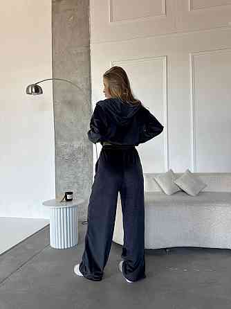 Женский повседневный костюм двойка: кофта и штаны велюр Синий, 42/44 Одесса