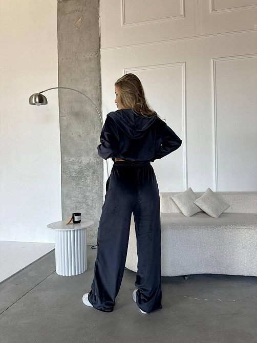 Женский повседневный костюм двойка: кофта и штаны велюр Синий, 42/44 Одесса - изображение 4