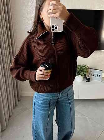 Жіноча базова оверсайз кофта зі змійкою машинне в'язання Шоколад Одеса