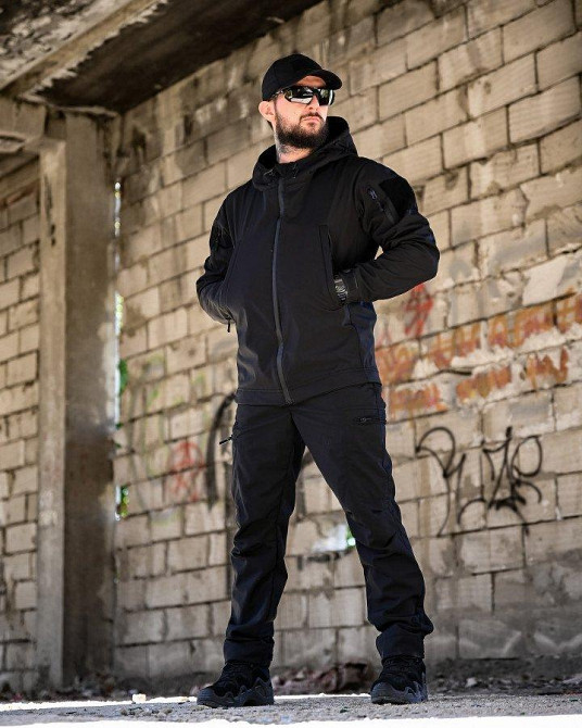 Демісезонний тактичний костюм софтшел SATELIT чорний поліція ПП8056 Одеса - фото 2