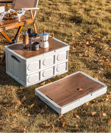 Складной контейнер с крышкой и ручками 43,5×30×24см, пластиковый органайзер с деревянной крышкой для пикника Каменец-Подольский