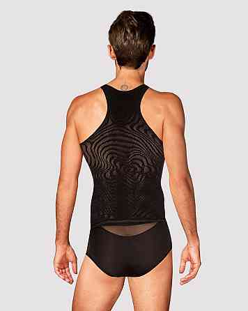 Мужская полупрозрачная майка-борцовка с узором Obsessive T103 tank top S/M/L, черная Sex Aura Киев