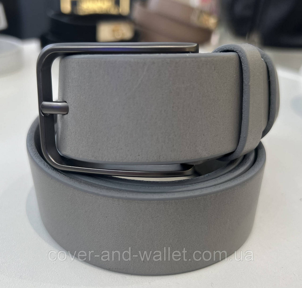 Модный серый мужской ремень из натуральной кожи 35мм мм PS Leather (черный) Киев - изображение 4