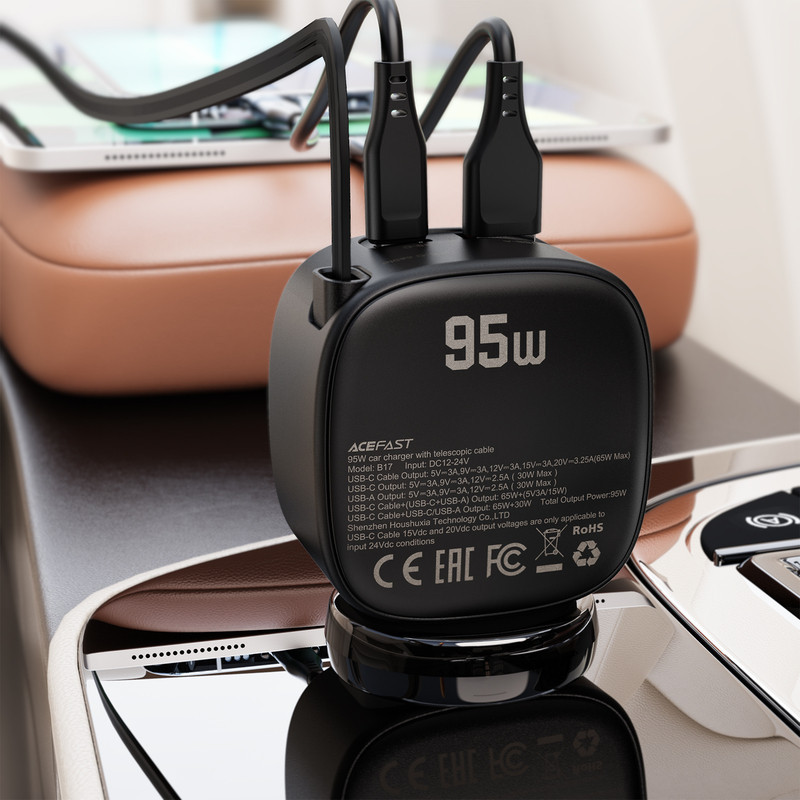 Автомобильное зарядное устройство ACEFAST B17 95W car charger with telescopic cable Black Одесса - изображение 7