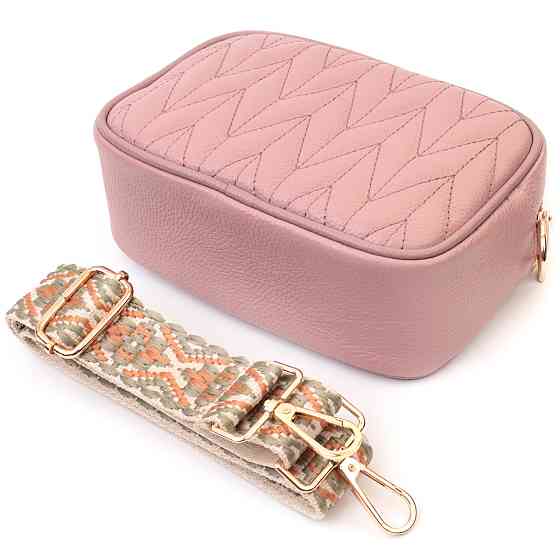 Красива стьобана жіноча сумка з натуральної шкіри Рожева (Vintage) Київ