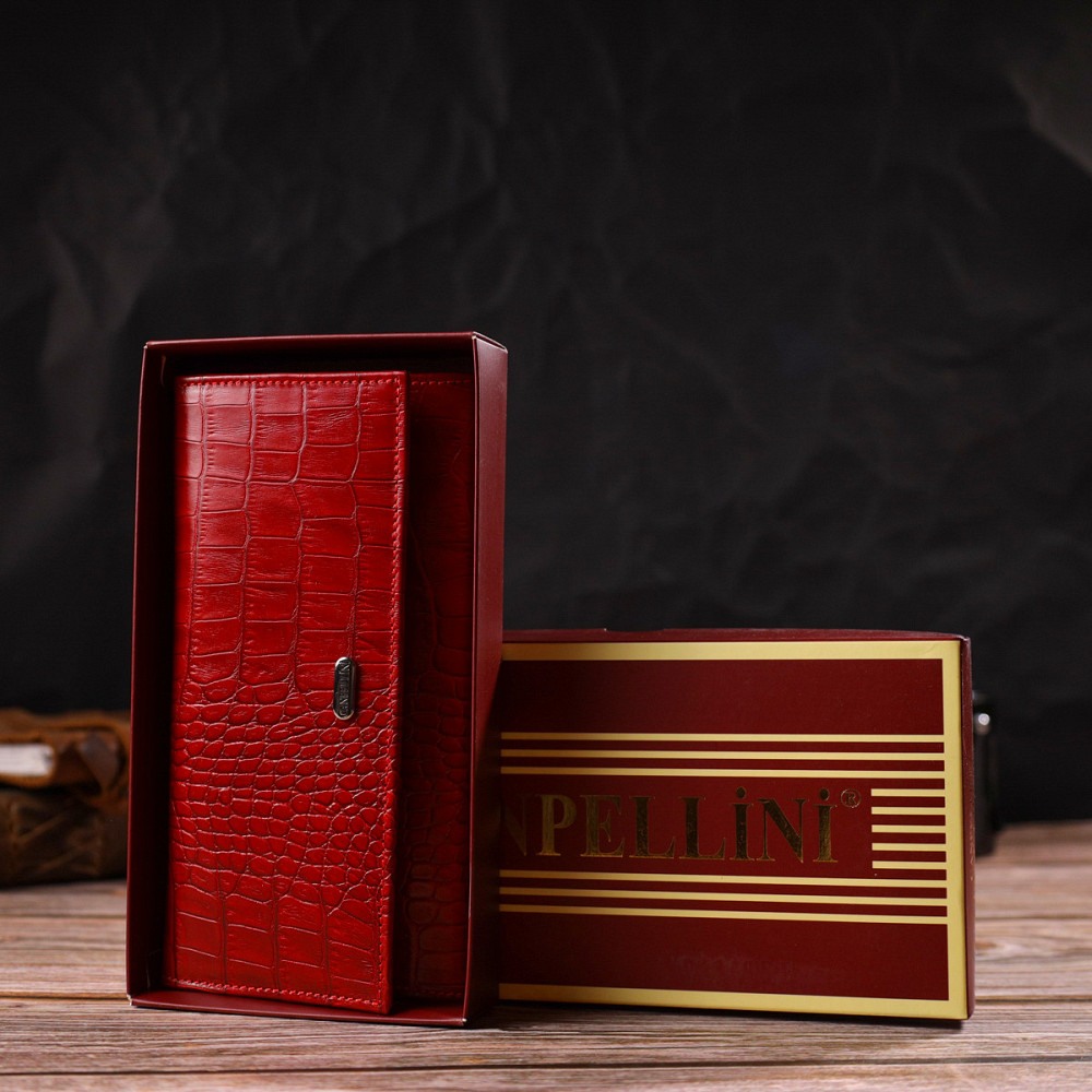 Оригінальний жіночий гаманець з натуральної фактурної шкіри з тисненням під крокодила CANPELLINI 21827 Червоний Київ - фото 10