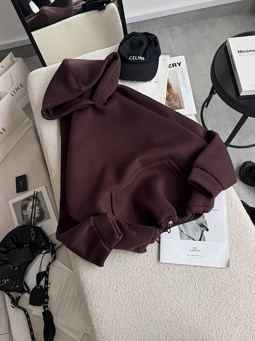 Женская базовая кофта худи из турецкой тринитки на флисе Шоколад Одесса - изображение 1