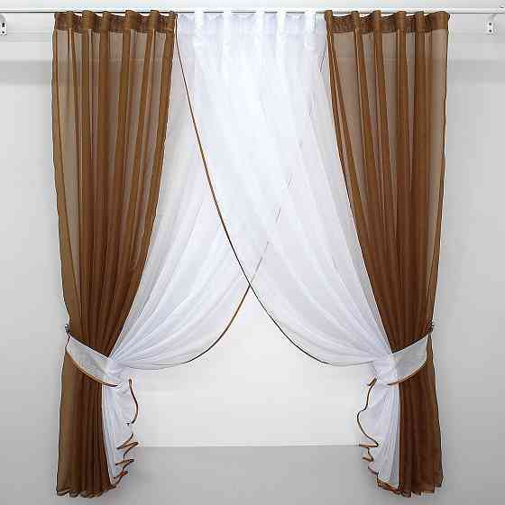 Кухонные шторки VR-Textil № 096к с подвязками коричневый с белым 400х170 см (50-673) Киев