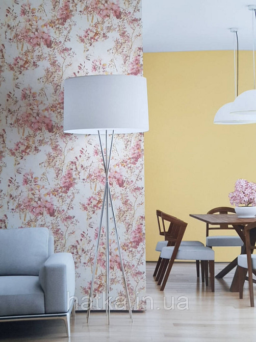 Виниловые обои на флизелине AS creation Attractive 0.53x10 цветы яркие розовые с желтым на белом Киев - изображение 1