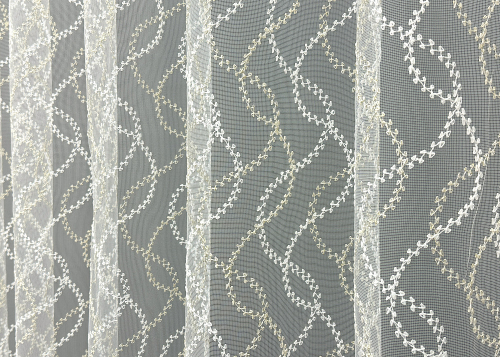 Тюль VR-Textil 1833т Фатин с вышивкой и люрексом Молочный с золотистым 450х270 см (42-1069) Киев - изображение 5