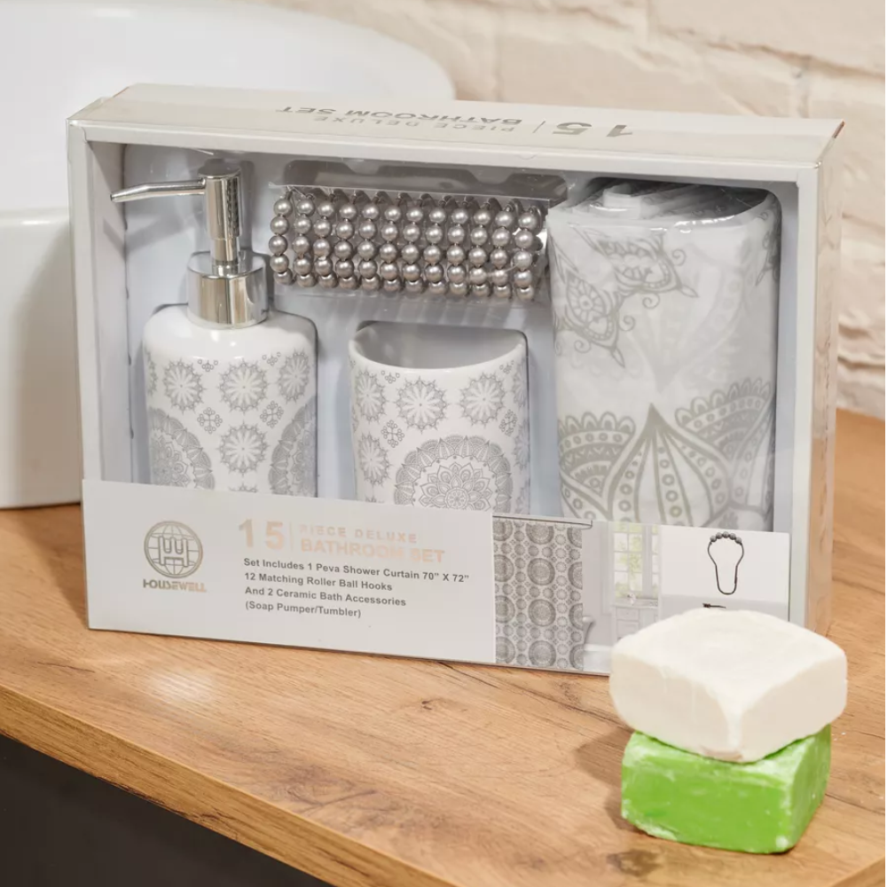 Шторка для ванной и душа набор аксессуаров и ванных принадлежностей: шторка,стакан для щеток,дозатор для мыла Каменец-Подольский - изображение 7