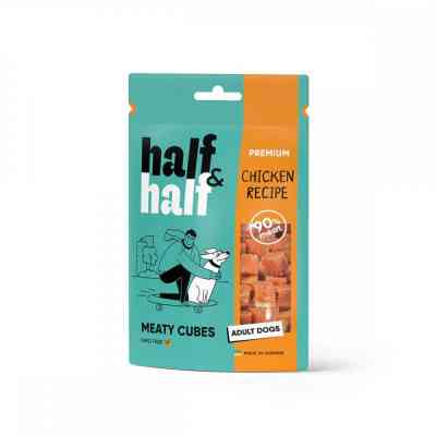 Лакомство для собак Half&Half в форме мясных кубиков с курицей 100 г (4823082431793) Винница