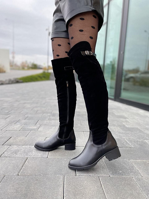 Vesna Ботфорти жіночі VESNA чорні шкіра+замша натуральна висота 53 см обхват гомілки 35-37 см ( Коломия - фото 3