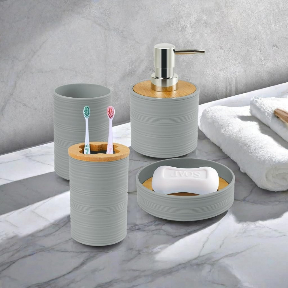 Набор аксессуаров 4в1 для ванной и душа, мыльница,дозатор для мыла, стаканы,пластик серый Каменец-Подольский - изображение 5