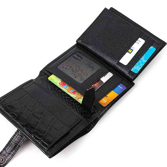 Фактурне портмоне для чоловіків з натуральної шкіри з тисненням під крокодила BOND 22057 Чорний Київ