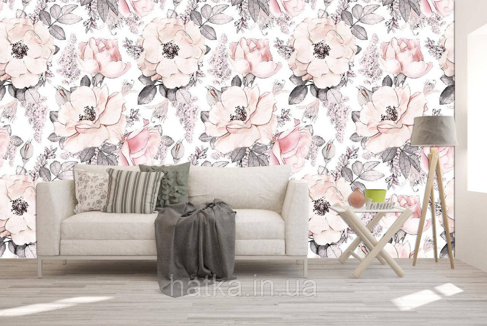 Шпалери вінілові на флізелін квіти троянди листя Київ - фото 1