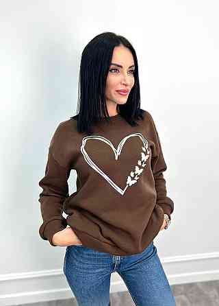 Утеплений світшот з принтом "Heart" оптом | Норма і батал Шоколадний, 50-52 Київ