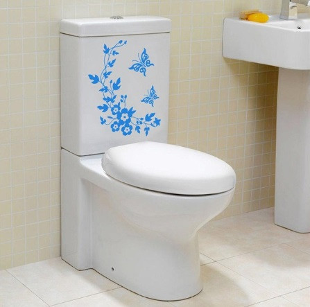 Наклейка на унитаз цветочная с бабочками 30 на 30 см голубой Киев - изображение 4