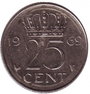 Монета 25 центов. 1969 год, Нидерланды. (Петух). Полтава - изображение 1