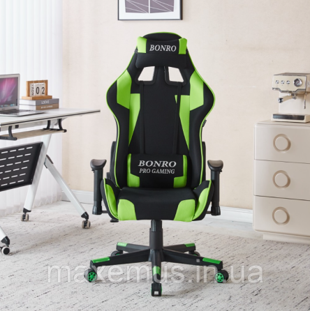 Компьютерное кресло для геймера из ткани с регулировкой подлокотников кресло геймерское B-142 черно-зеленое Мостиска