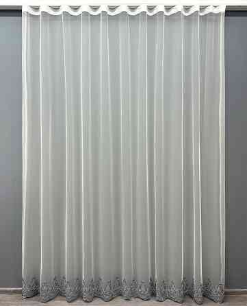 Тюль VR-Textil 1693т Грек-сітка з вишивкою і люрексом Молочний з сірим 350х250 см (42-0807) Київ