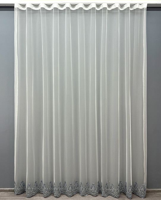Тюль VR-Textil 1693т Грек-сітка з вишивкою і люрексом Молочний з сірим 350х250 см (42-0807) Київ - фото 2