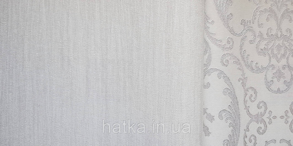 Шпалери вінілові на флізеліні AdaWall Seyyah1.06х10 однотонні хвилясті смуги структурні біло-сірі з глянцем Київ - фото 2