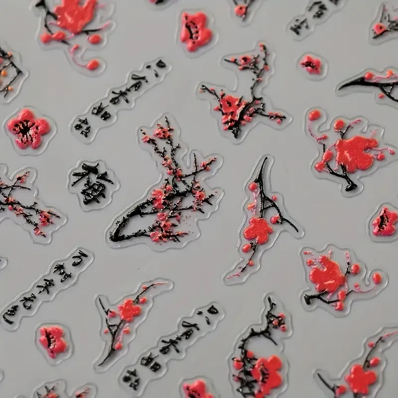 3D стикеры для маникюра с сакурой и иероглифами – изящный японский дизайн Киев - изображение 3