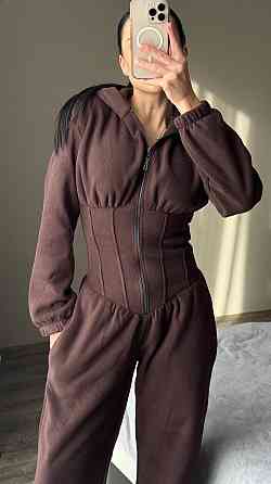 Жіночий стильний теплий корсетний комбінезон двосторонній фліс Шоколад, 44/46 Одеса