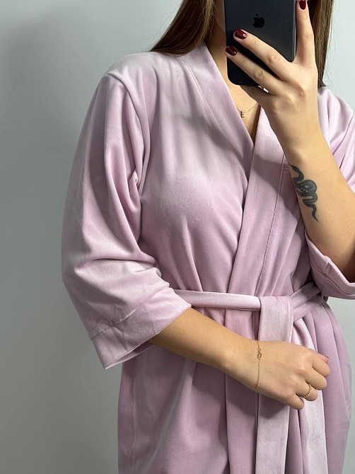 Халат жіночий велюровий під пояс Пудра S Харків - фото 4