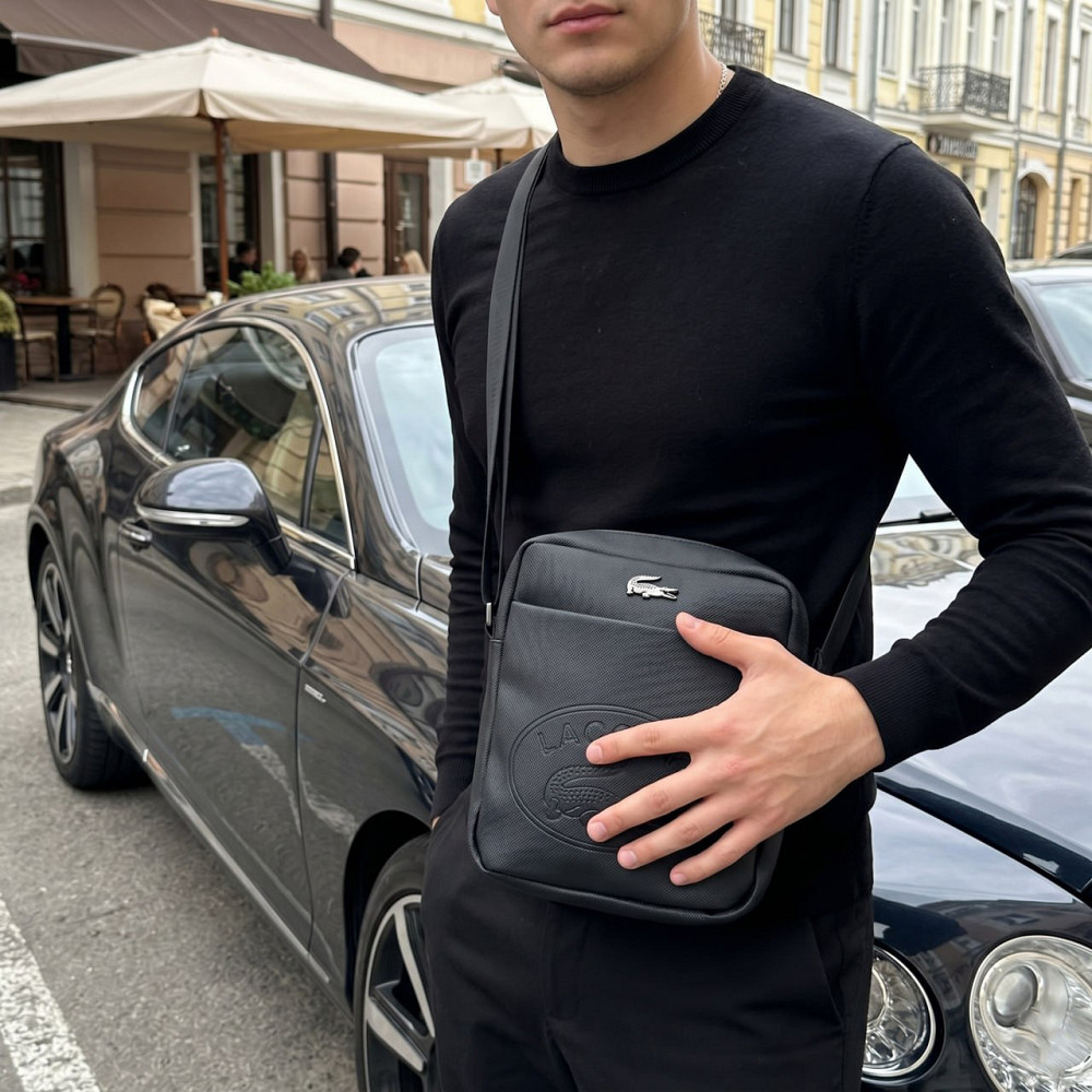 Чоловіча брендова сумка, барсетка на плече Lacoste, Лакоста (82423) чорна Київ - фото 7