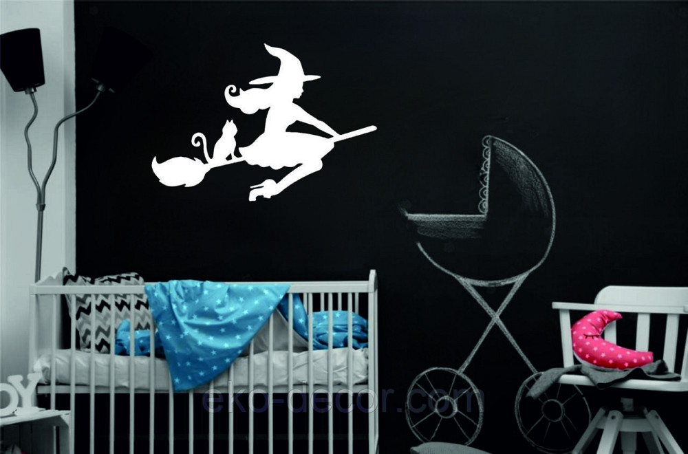 Декоративное настенное Панно «Ведьма на метле с котом», Декор на стену 90*63 см, Белый Киев - изображение 4