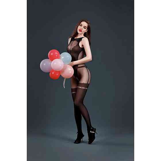Бодістокінг з доступом Moonlight Model 14 XS-L Black, малюнок боді та панчіх на підв’язках Sex Aura Київ