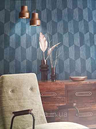 Шпалери вінілові на флізелін AS creation Geo Effect 0.53х10 геометрія структурні 3д сині срібло 38592-1 Київ