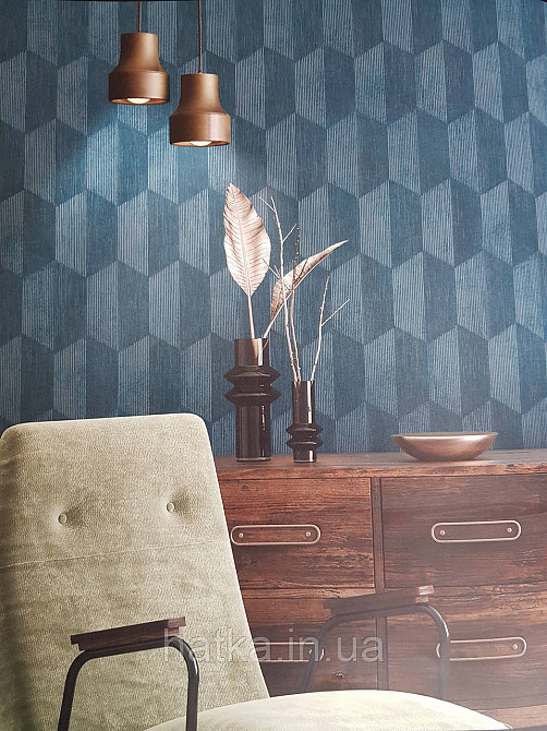 Обои виниловые на флизелине AS creation Geo Effect 0.53х10 геометрия структурные 3д синие серебро 38592-1 Киев - изображение 1