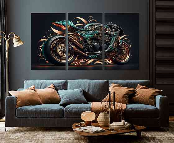 Модульная картина в гостиную / спальню   Мотоцикл    ART-154_3A 100х150 см Киев