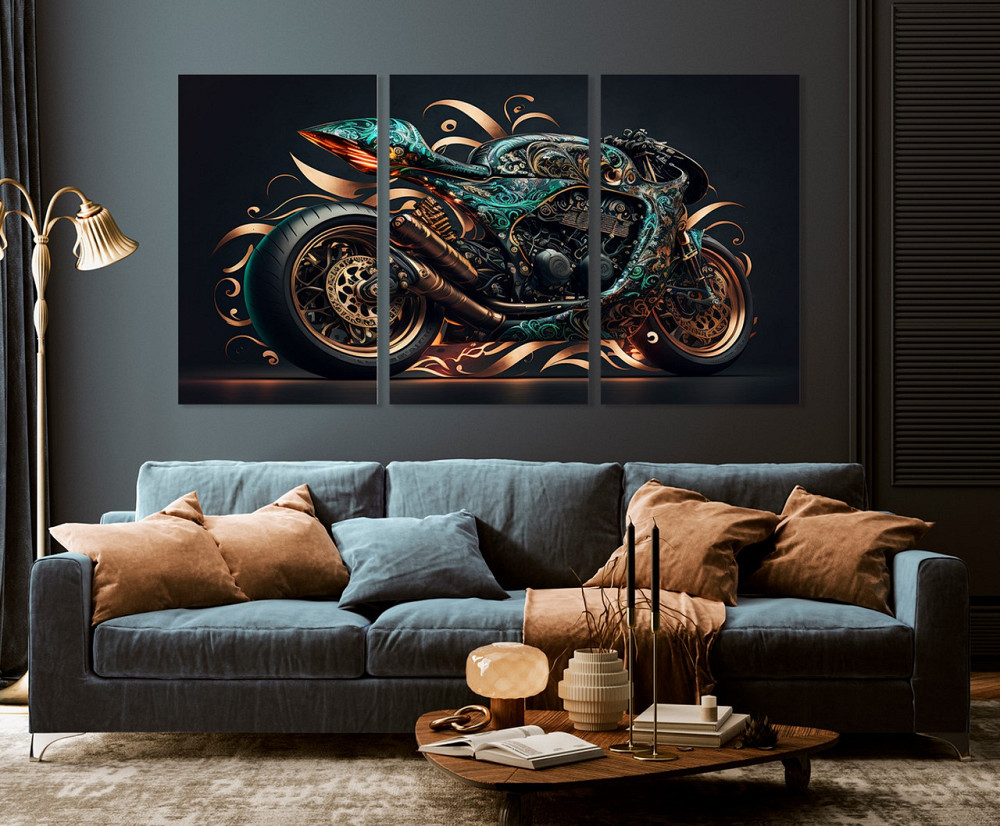 Модульна картина у вітальню/ спальню  Мотоцикл      ART-154_3A 100х150 см Київ - фото 3