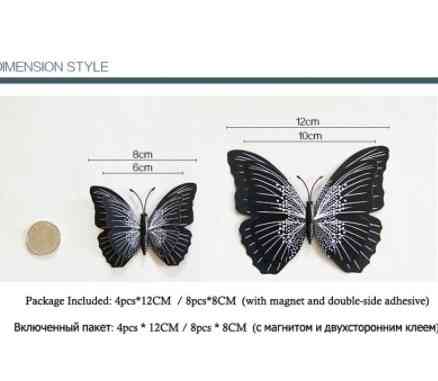 Метелики на стіну 3D декоративні метелики для декору стін та інтер'єру 12 штук чорний Київ