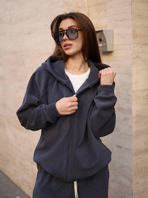 Жіночий теплий повсякденний костюм з турецького двостороннього флісу Графіт Одеса - фото 4