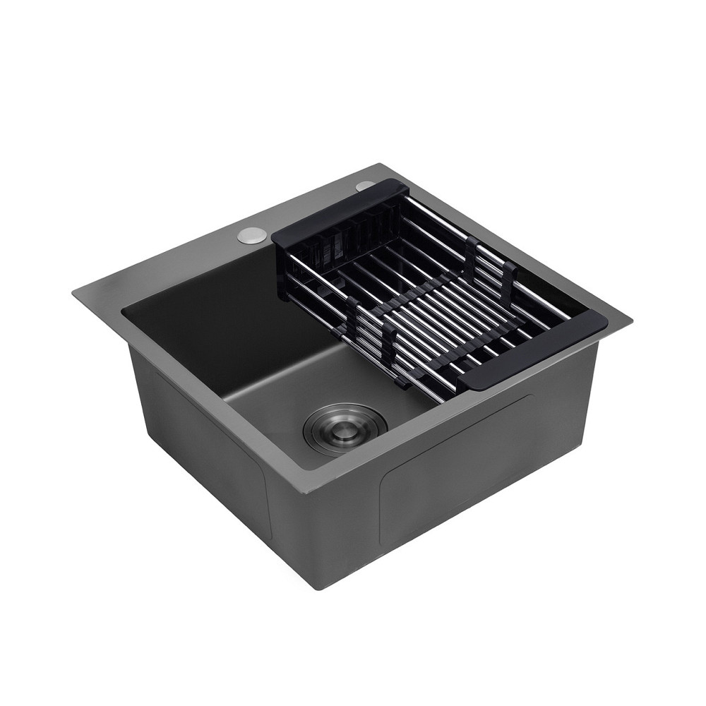 Кухонна мийка з нержавіючої сталі Kroner KRP Schwarze - 50х50 HM PVD (3/1 мм) чорна Київ - фото 4