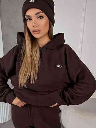 Жіночий стильний теплий костюм із флісу-полар із шапкою Шоколад, 50/52 Одеса