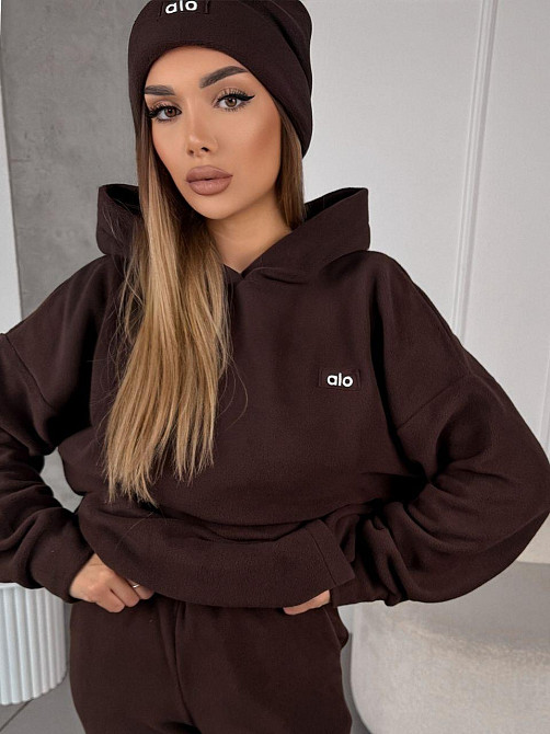 Женский стильный теплый костюм из флиса полар с шапкой Шоколад, 50/52 Одесса - изображение 6