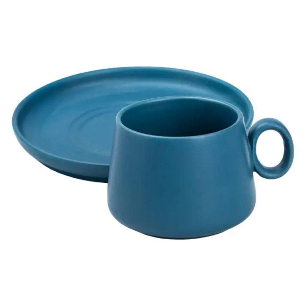 Синяя фарфоровая чашка с блюдцем 300 мл Киев - изображение 3