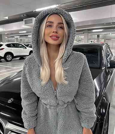 Жіночий теплий затишний комбінезон із капюшоном із хутра тедді Графіт, 46/48 Одеса