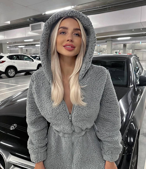 Жіночий теплий затишний комбінезон із капюшоном із хутра тедді Графіт, 46/48 Одеса - фото 2