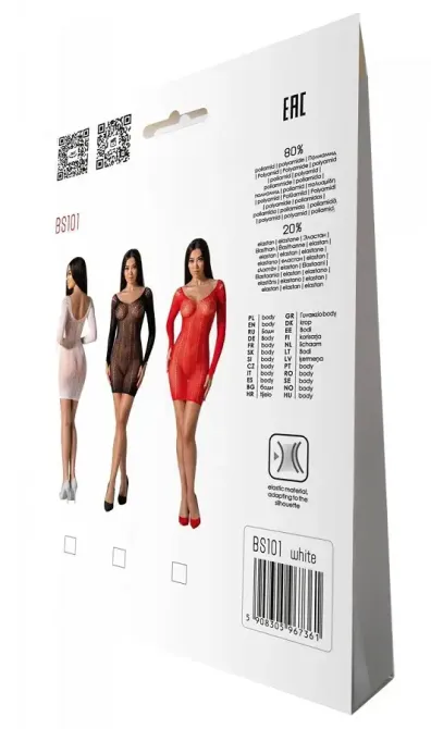 Напівпрозора мінісукня Passion BS101 One Size, white, рукава-мітенки Львів - фото 7