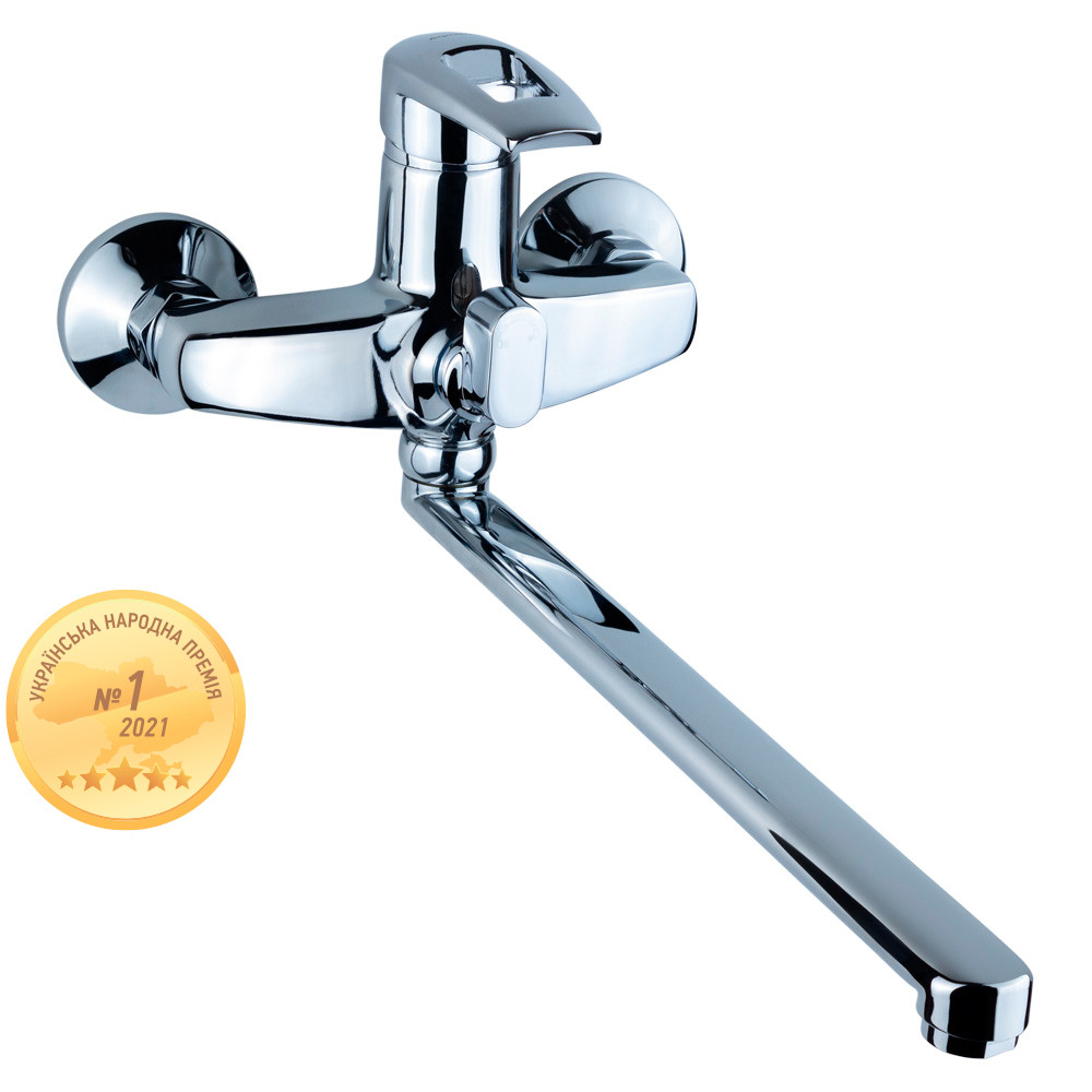 AQUATICA Смеситель KM Ø35 для ванны гусак прямой 350мм дивертор встроенный картриджный AQUATICA Коломыя - изображение 1