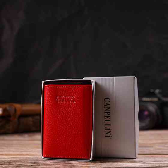 Женский картхолдер в три сложения с автоматическим механизмом из натуральной кожи флотар Красный (CANPELLINI) Киев