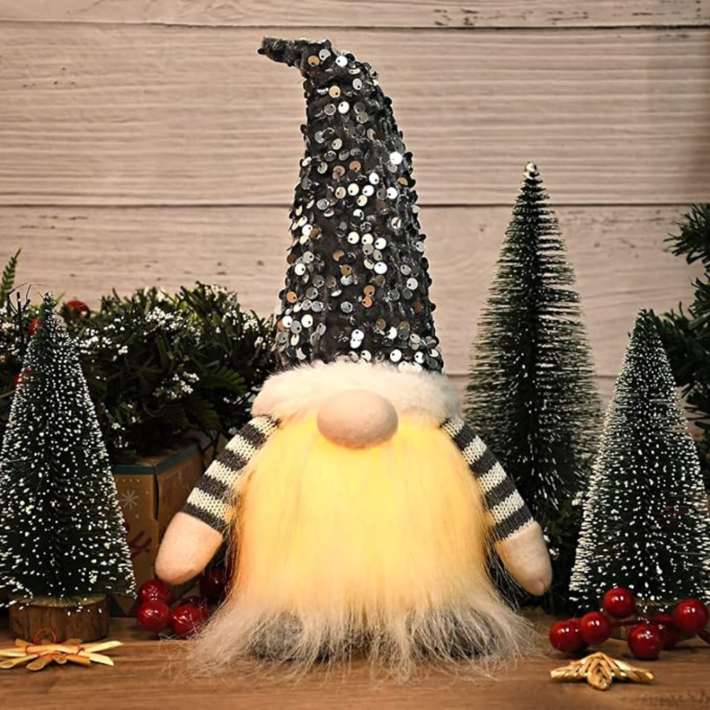 Новогодний гном с подсветкой новогодняя фигурка гном под елку 30см светильник на батарейках гном серый Киев - изображение 10