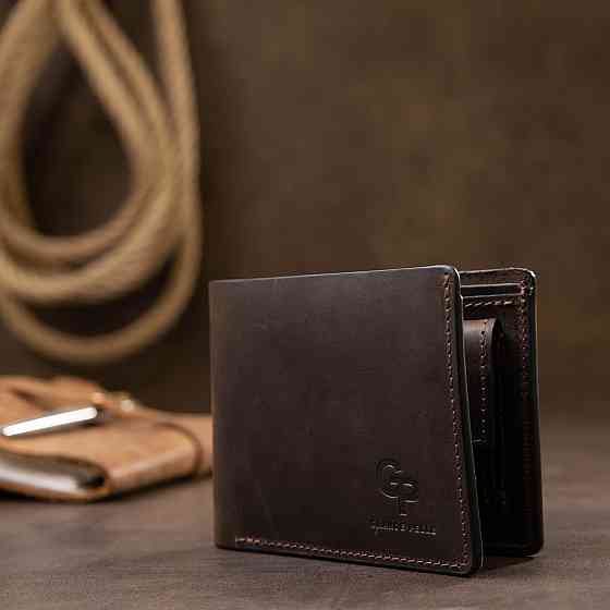 Кожаное мужское винтажное портмоне GRANDE PELLE 11553 Коричневый Киев